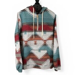Andthewhy Plus Size 3X Aztec Baja Hoodie Teal Rust Geometric 1/4 Zip ATW14165P